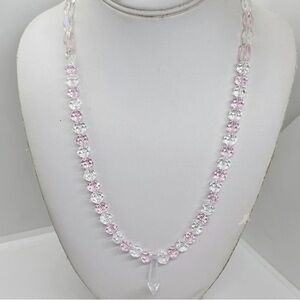 Pink And Clear Crystal Beaded Necklace